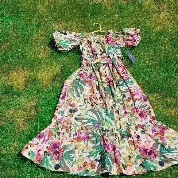 Lulu's She's the One Beige Floral Print Off-The-Shoulder Midi Dress size… - Picture 1 of 15